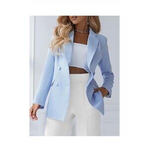 Women's Solid Color Long Sleeve Lapel Double Breasted Casual Blazer Jacket Coat